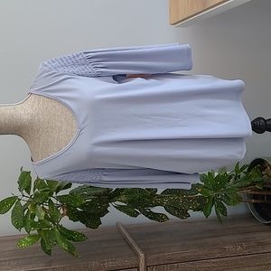 Evri Pale Blue V Neck Top with Smocked Sleeve Detail Size 0X NWT